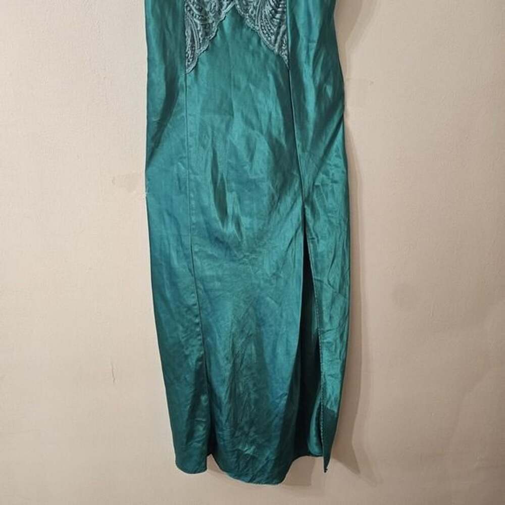 Vintage Victoria's Secret Gold Label Emerald Satin Lace Slip Nightgown M Maxi - Picture 3 of 6
